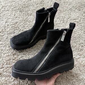 GmbH Selim Biker Boots Black Suede Double Zip Square Toe Men’s Size 43 / 9.5